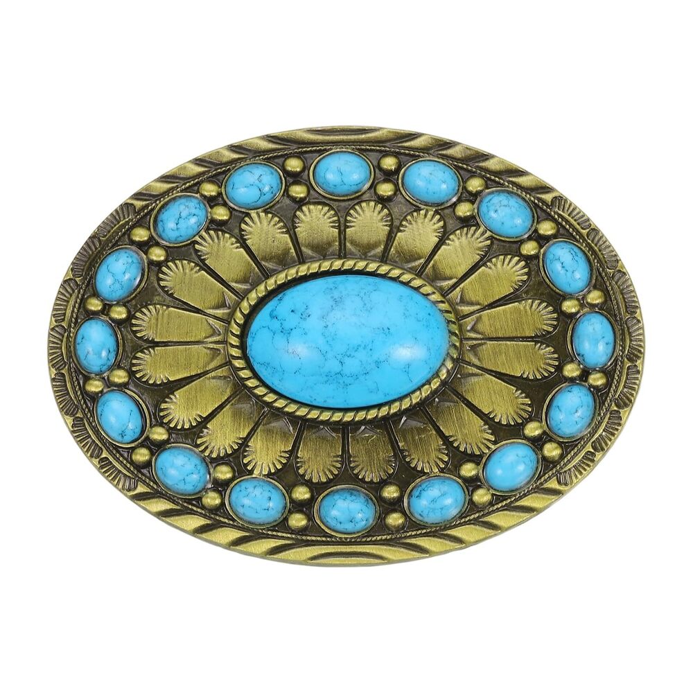 8844 Western Belt Buckle , Big Turquoise Belt Buckle Cowboy, Bronze Color 1